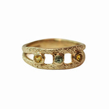 Load image into Gallery viewer, The Three Fates Ring, 10k Yellow gold, Sapphires