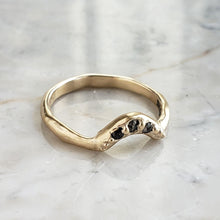 Load image into Gallery viewer, Gaia Crown, Black Diamonds, 10k Yellow old, Size 5.75, Black Diamond Wedding Band