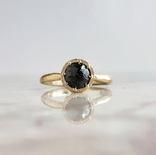 Load image into Gallery viewer, Beaded Tulip Ring, Black Diamond, 10k Yellow Gold, Size 6.5
