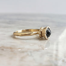 Load image into Gallery viewer, Beaded Tulip Ring, Black Diamond, 10k Yellow Gold, Size 6.5