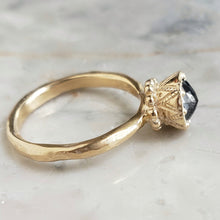 Load image into Gallery viewer, Beaded Tulip Ring, Black Diamond, 10k Yellow Gold, Size 6.5