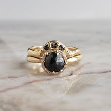 Load image into Gallery viewer, Beaded Tulip Ring, Black Diamond, 10k Yellow Gold, Size 6.5
