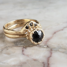 Load image into Gallery viewer, Beaded Tulip Ring, Black Diamond, 10k Yellow Gold, Size 6.5