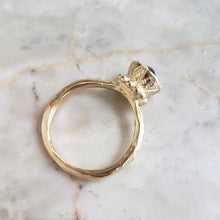 Load image into Gallery viewer, Beaded Tulip Ring, Black Diamond, 10k Yellow Gold, Size 6.5