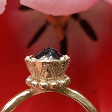 Load image into Gallery viewer, Beaded Tulip Ring, Black Diamond, 10k Yellow Gold, Size 6.5