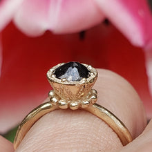 Load image into Gallery viewer, Beaded Tulip Ring, Black Diamond, 10k Yellow Gold, Size 6.5