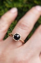 Load image into Gallery viewer, Beaded Tulip Ring, Black Diamond, 10k Yellow Gold, Size 6.5