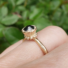 Load image into Gallery viewer, Beaded Tulip Ring, Black Diamond, 10k Yellow Gold, Size 6.5