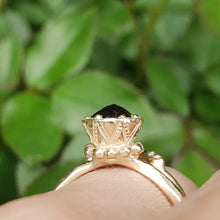 Load image into Gallery viewer, Beaded Tulip Ring, Black Diamond, 10k Yellow Gold, Size 6.5