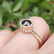 Load image into Gallery viewer, Beaded Tulip Ring, Black Diamond, 10k Yellow Gold, Size 6.5