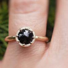Load image into Gallery viewer, Beaded Tulip Ring, Black Diamond, 10k Yellow Gold, Size 6.5