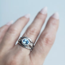 Load image into Gallery viewer, Snake Charmer Ring, Silver, Blue Topaz