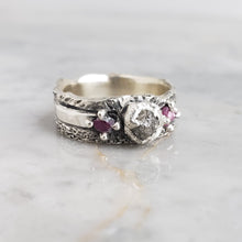 Load image into Gallery viewer, Rough Diamond and Ruby Ring, Silver