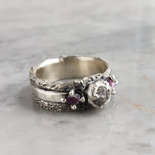 Load image into Gallery viewer, Rough Diamond and Ruby Ring, Silver