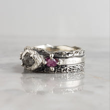 Load image into Gallery viewer, Rough Diamond and Ruby Ring, Silver