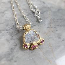 Load image into Gallery viewer, Rough Sapphire and Ruby Necklace in Bronze and Sterling Silver Chain