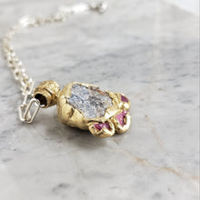 Load image into Gallery viewer, Rough Sapphire and Ruby Necklace in Bronze and Sterling Silver Chain