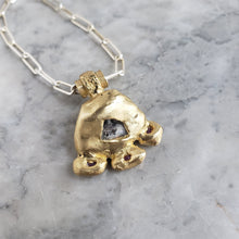 Load image into Gallery viewer, Rough Sapphire and Ruby Necklace in Bronze and Sterling Silver Chain