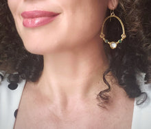 Load image into Gallery viewer, Earrings in Bronze, Moonstone, Emerald and Tourmaline