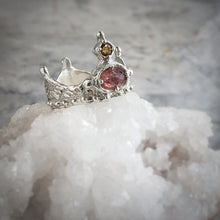 Load image into Gallery viewer, Her Majesty Crown Ring, Pink and Yellow Sapphire Ring in Silver