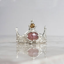 Load image into Gallery viewer, Her Majesty Crown Ring, Pink and Yellow Sapphire Ring in Silver