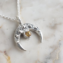 Load image into Gallery viewer, Down Turned Crescent Moon Necklace, Yellow Sapphire and Silver