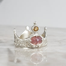 Load image into Gallery viewer, Her Majesty Crown Ring, Pink and Yellow Sapphire Ring in Silver