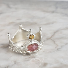 Load image into Gallery viewer, Her Majesty Crown Ring, Pink and Yellow Sapphire Ring in Silver