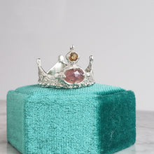 Load image into Gallery viewer, Her Majesty Crown Ring, Pink and Yellow Sapphire Ring in Silver