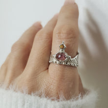 Load image into Gallery viewer, Her Majesty Crown Ring, Pink and Yellow Sapphire Ring in Silver