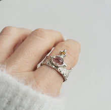 Load image into Gallery viewer, Her Majesty Crown Ring, Pink and Yellow Sapphire Ring in Silver