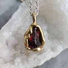 Load image into Gallery viewer, Rough Garnet Necklace in Bronze and Sterling Silver