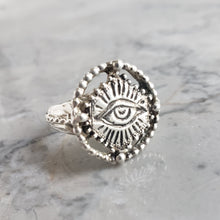 Load image into Gallery viewer, Beaded Circle Sacred Eye Ring, Sterling Silver
