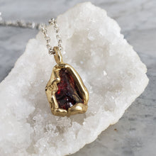 Load image into Gallery viewer, Rough Garnet Necklace in Bronze and Sterling Silver
