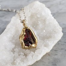 Load image into Gallery viewer, Rough Garnet Necklace in Bronze and Sterling Silver