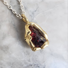 Load image into Gallery viewer, Rough Garnet Necklace in Bronze and Sterling Silver
