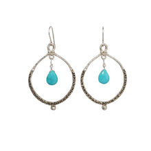 Load image into Gallery viewer, Empress Hoop Earrings in Silver and Turquoise