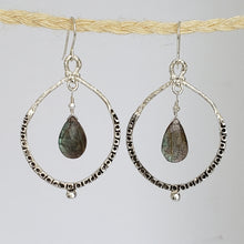Load image into Gallery viewer, Empress Hoop Earrings in Silver and Labradorite