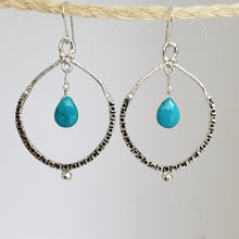 Load image into Gallery viewer, Empress Hoop Earrings in Silver and Turquoise