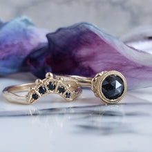 Load image into Gallery viewer, Beaded Tulip Ring, Rose Cut Black Diamond, 10k Yellow Gold, Size 5.75
