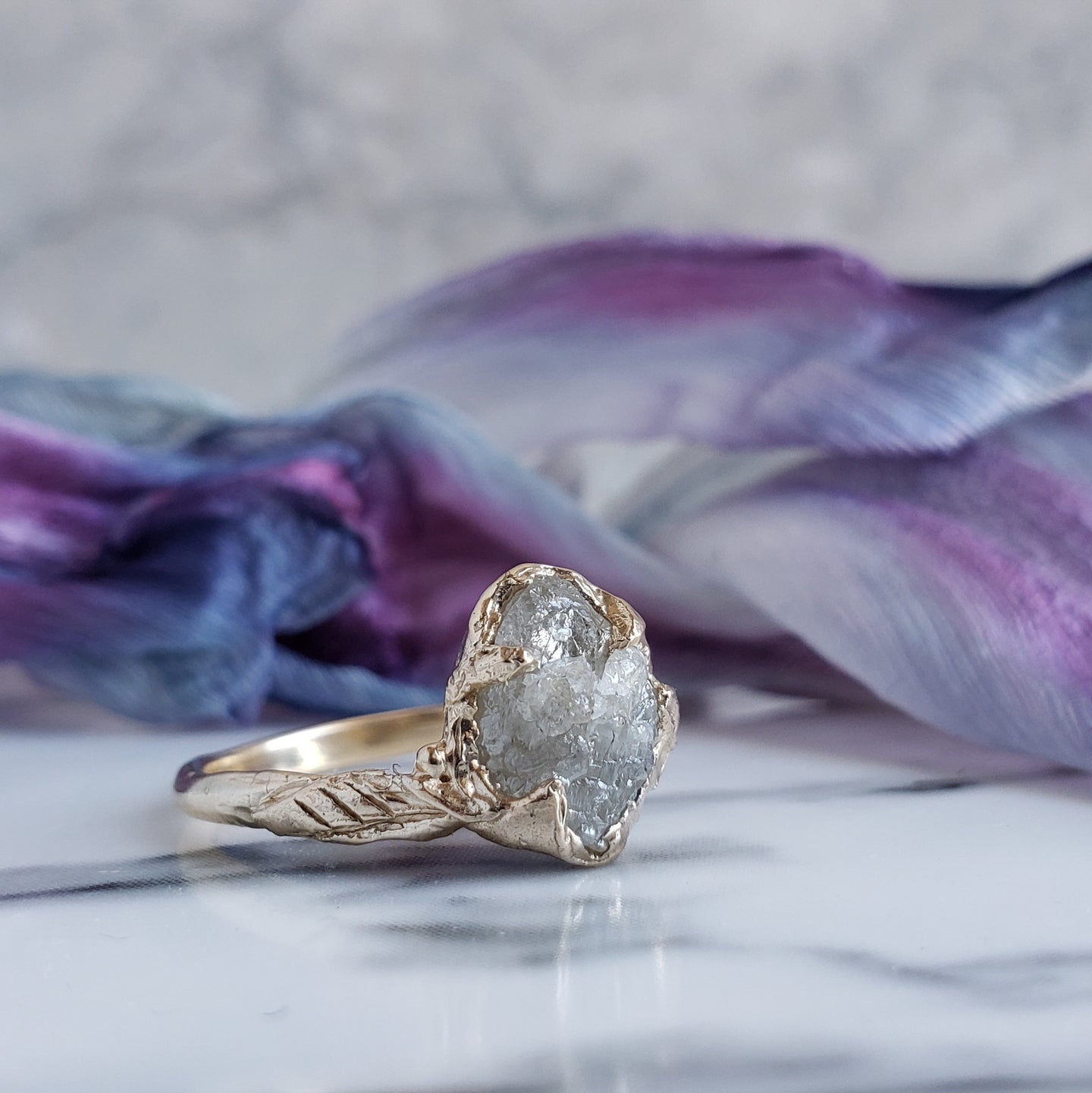 Elowen Rough Diamond Engagement Ring,10k yellow Gold, Size 6.5