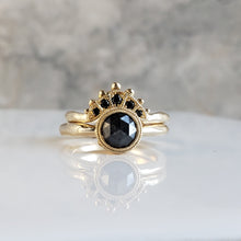 Load image into Gallery viewer, Beaded Tulip Ring, Rose Cut Black Diamond, 10k Yellow Gold, Size 5.75