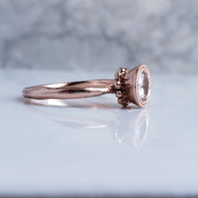 Load image into Gallery viewer, Beaded Tulip Ring, White Sapphire, 10k Rose Gold, Size 6.5