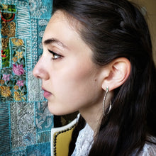 Load image into Gallery viewer, Silver Snake Hoop Earrings with Tsavorite Accent Stones