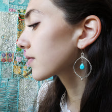 Load image into Gallery viewer, Empress Hoop Earrings in Silver and Turquoise