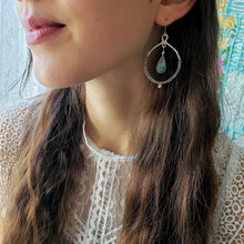 Load image into Gallery viewer, Empress Hoop Earrings in Silver and Turquoise