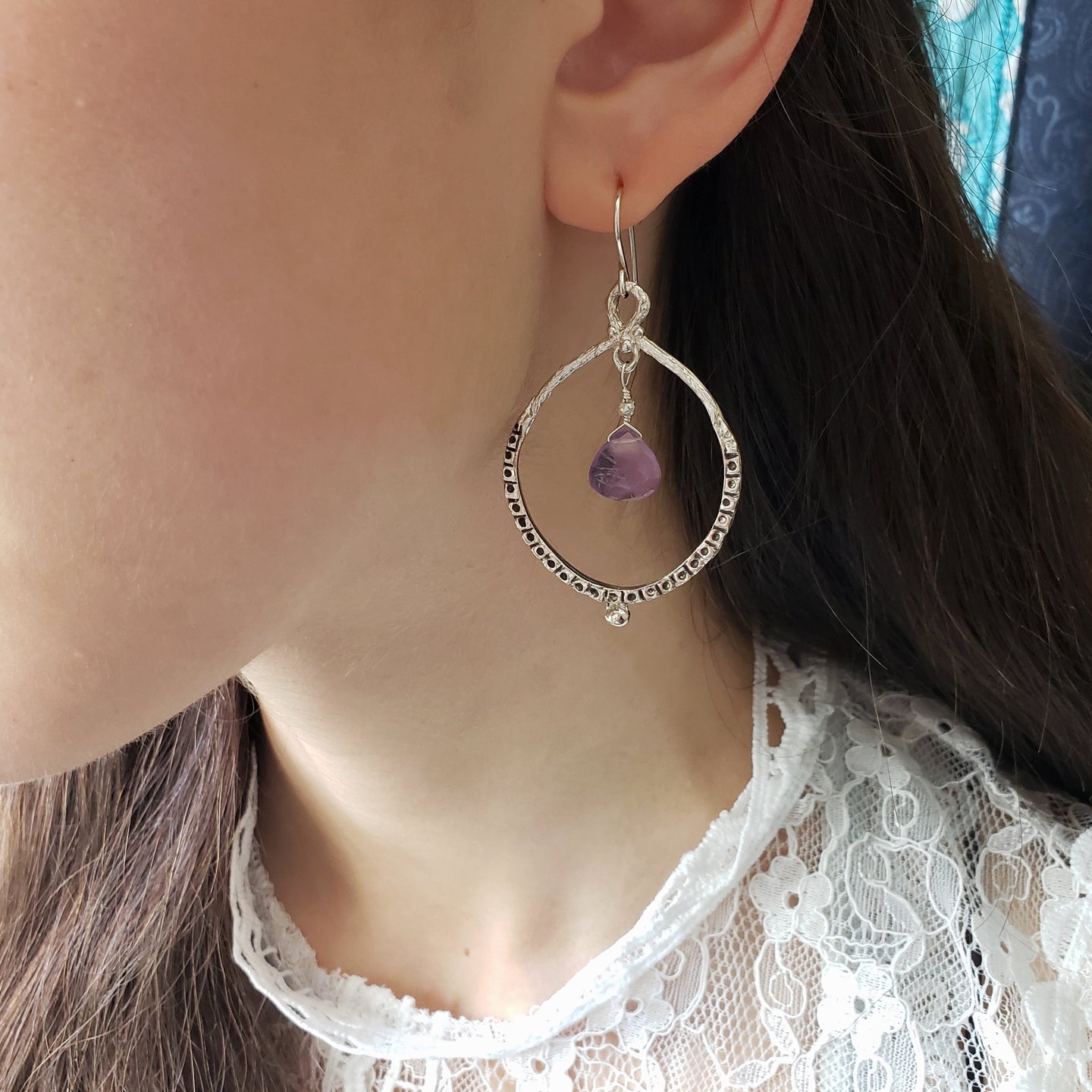 Empress Hoop Earrings in Silver and Amethyst