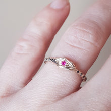 Load image into Gallery viewer, Ouroboros Snake Ring , Ruby and Black Diamond Ring ,Size 6 , 14k Yellow Gold