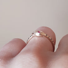 Load image into Gallery viewer, Ouroboros Snake Ring , Ruby and Black Diamond Ring ,Size 6 , 14k Yellow Gold