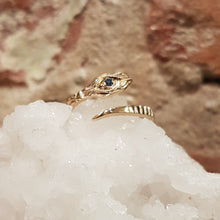 Load image into Gallery viewer, Blue Sapphire Snake Ring , Adjustable Snake Ring, Size in 5- 9 , 10k Yellow Gold